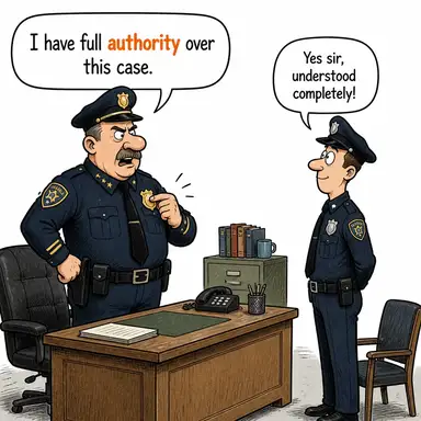 authority (yetki, otorite, uzman, yetkili merci) karikatürü — diyalogla bağlam içinde öğren