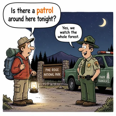 patrol (devriye, kol gezme) karikatürü — diyalogla bağlam içinde öğren