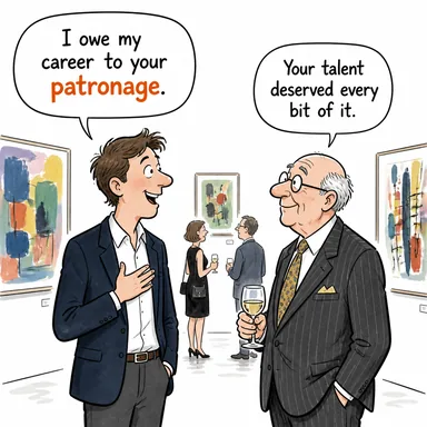 patronage (himaye, koruma, destek; kayırmacılık) karikatürü — diyalogla bağlam içinde öğren