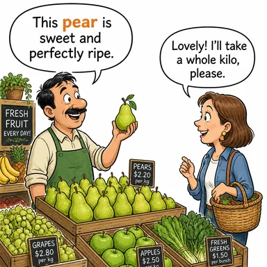 pear (armut) karikatürü — diyalogla bağlam içinde öğren