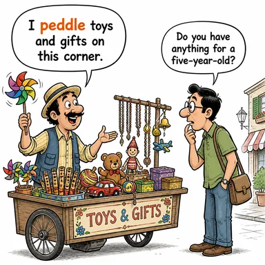 peddle (seyyar satıcılık yapmak, (fikir) yaymak) karikatürü — diyalogla bağlam içinde öğren