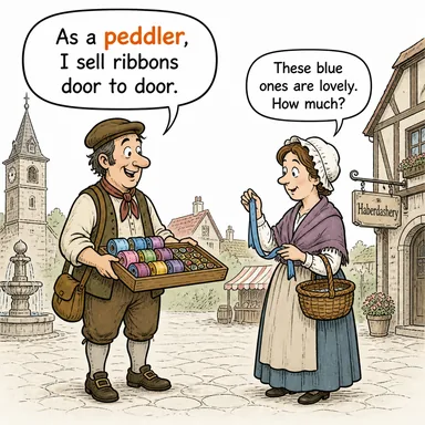 peddler (seyyar satıcı, işportacı) karikatürü — diyalogla bağlam içinde öğren