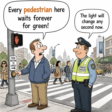 pedestrian (yaya, (mec.) sıradan/yavan) karikatürü — diyalogla bağlam içinde öğren