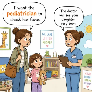 pediatrician (çocuk doktoru) karikatürü — diyalogla bağlam içinde öğren