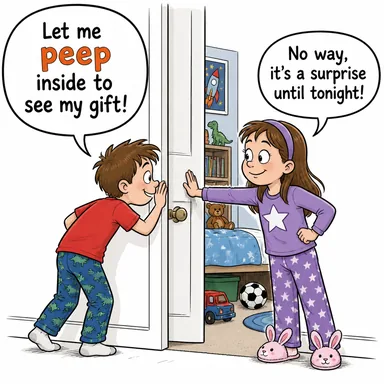 peep (gizlice bakmak, dikizlemek, cıvıldamak) karikatürü — diyalogla bağlam içinde öğren
