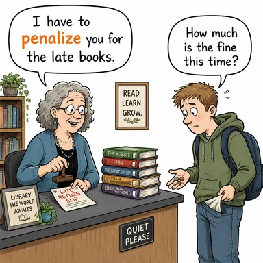 penalize (cezalandırmak, dezavantajlı duruma düşürmek) karikatürü — diyalogla bağlam içinde öğren