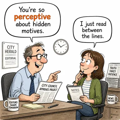 perceptive (sezgileri güçlü, ferasetli, anlayışlı) karikatürü — diyalogla bağlam içinde öğren