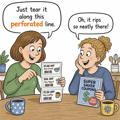 perforated (delikli, zımbalı) karikatürü — diyalogla bağlam içinde öğren