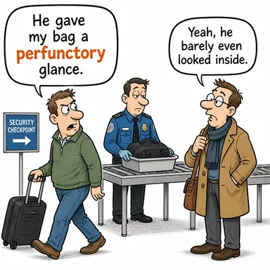 perfunctory (baştan savma, üstünkörü, kerhen) karikatürü — diyalogla bağlam içinde öğren