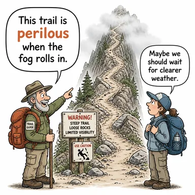 perilous (çok tehlikeli, vahim) karikatürü — diyalogla bağlam içinde öğren