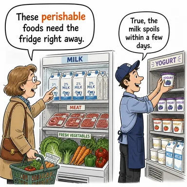 perishable (çabuk bozulan (gıda)) karikatürü — diyalogla bağlam içinde öğren