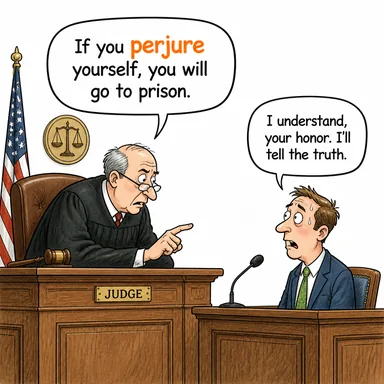 perjure (yalan yere yemin etmek) karikatürü — diyalogla bağlam içinde öğren