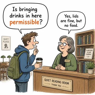 permissible (izin verilebilir, sakıncası olmayan) karikatürü — diyalogla bağlam içinde öğren