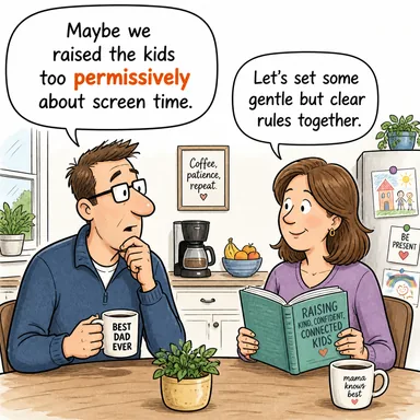 permissively (hoşgörüyle, müsamahalı bir şekilde) karikatürü — diyalogla bağlam içinde öğren