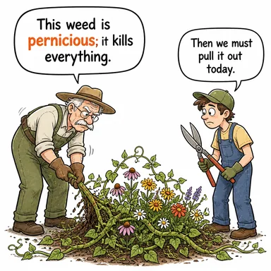 pernicious (sinsi ve zararlı, öldürücü) karikatürü — diyalogla bağlam içinde öğren