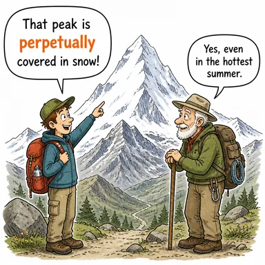 perpetually (ebediyen, sürekli olarak) karikatürü — diyalogla bağlam içinde öğren