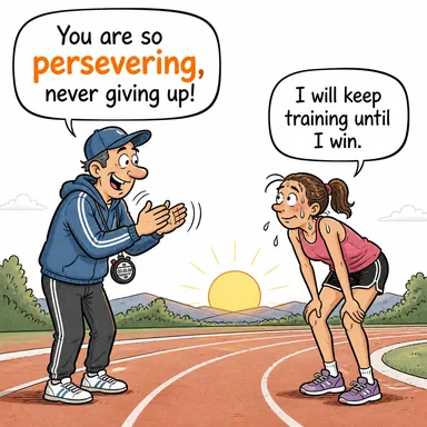 persevering (azimli, sebatkar) karikatürü — diyalogla bağlam içinde öğren