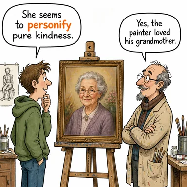 personify (kişileştirmek, cisimleştirmek, simgesi olmak) karikatürü — diyalogla bağlam içinde öğren