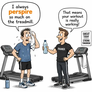 perspire (terlemek) karikatürü — diyalogla bağlam içinde öğren