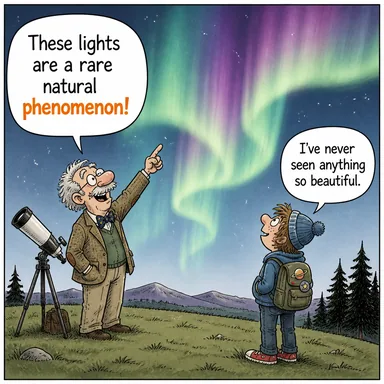 phenomenon (olgu, fenomen, olağanüstü olay) karikatürü — diyalogla bağlam içinde öğren