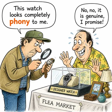 phony (sahte, düzmece, taklit) karikatürü — diyalogla bağlam içinde öğren