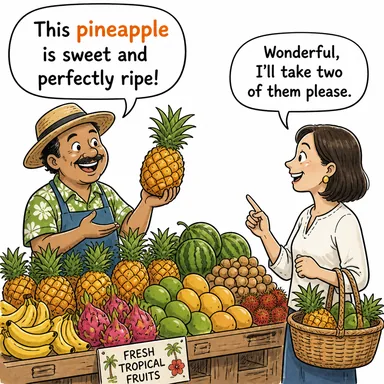 pineapple (ananas) karikatürü — diyalogla bağlam içinde öğren