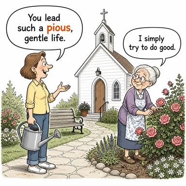 pious (dindar, takva sahibi) karikatürü — diyalogla bağlam içinde öğren
