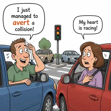 avert (önlemek, bertaraf etmek, (gözlerini) kaçırmak) karikatürü — diyalogla bağlam içinde öğren