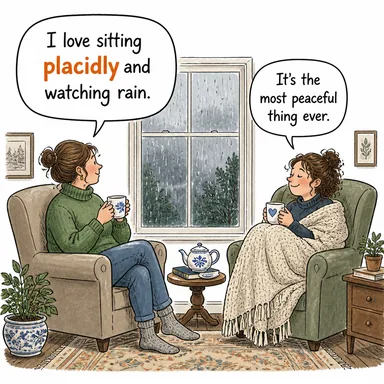 placidly (sakince, uysalca) karikatürü — diyalogla bağlam içinde öğren
