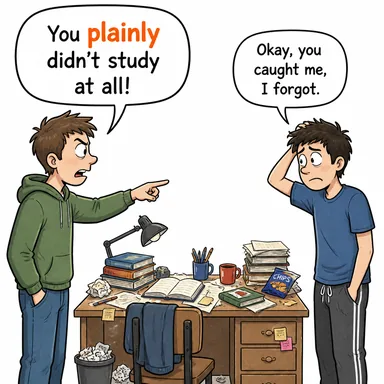 plainly (açıkça, belli ki, sadelikle) karikatürü — diyalogla bağlam içinde öğren