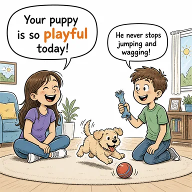 playful (oyunbaz, şakacı) karikatürü — diyalogla bağlam içinde öğren