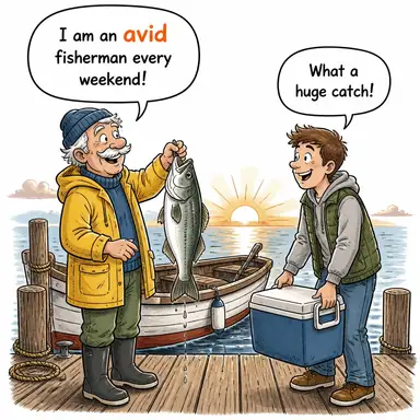 avid (hevesli, hırslı, tutkulu) karikatürü — diyalogla bağlam içinde öğren