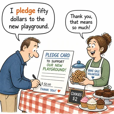 pledge (söz vermek, taahhüt etmek, vaat) karikatürü — diyalogla bağlam içinde öğren