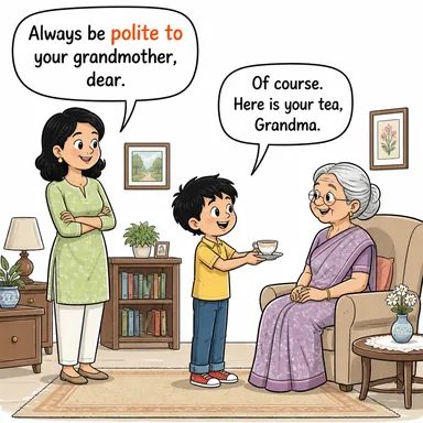 polite to (kibar, nazik) karikatürü — diyalogla bağlam içinde öğren