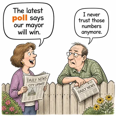 poll (anket, kamuoyu yoklaması, oy verme) karikatürü — diyalogla bağlam içinde öğren