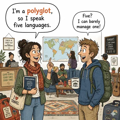 polyglot (çok dil bilen, çok dilli) karikatürü — diyalogla bağlam içinde öğren