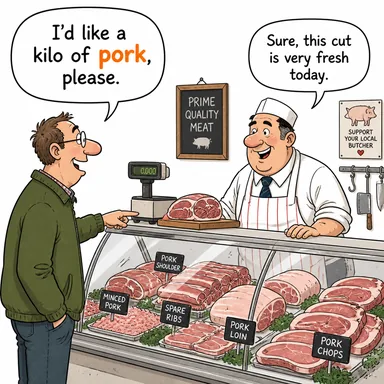 pork (domuz eti) karikatürü — diyalogla bağlam içinde öğren