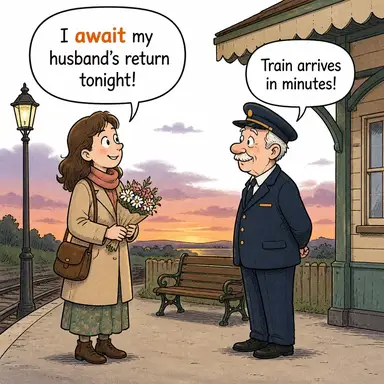 await (beklemek, hazır olmak) karikatürü — diyalogla bağlam içinde öğren
