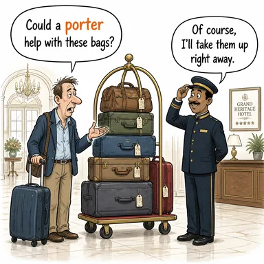 porter (hamal, kapıcı, taşıyıcı) karikatürü — diyalogla bağlam içinde öğren