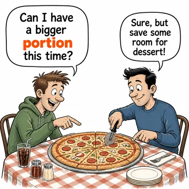 portion (porsiyon, bölüm, hisse) karikatürü — diyalogla bağlam içinde öğren