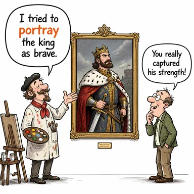 portray (betimlemek, tasvir etmek, canlandırmak) karikatürü — diyalogla bağlam içinde öğren