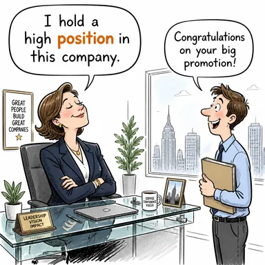 position (konum, makam; konumlandırmak) karikatürü — diyalogla bağlam içinde öğren