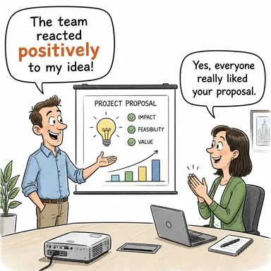 positively (kesinlikle, olumlu yönde) karikatürü — diyalogla bağlam içinde öğren