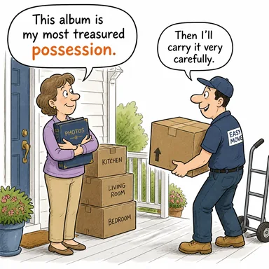 possession (mülkiyet, sahiplik, varlık) karikatürü — diyalogla bağlam içinde öğren