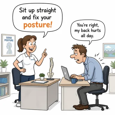 posture (duruş, tavır, postür) karikatürü — diyalogla bağlam içinde öğren