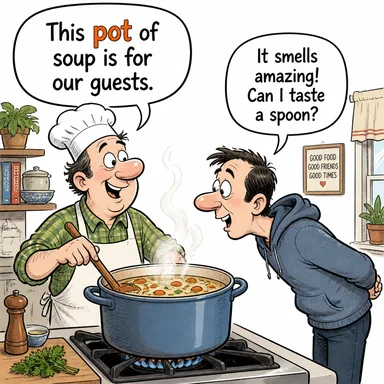 pot (tencere, çanak, saksı) karikatürü — diyalogla bağlam içinde öğren
