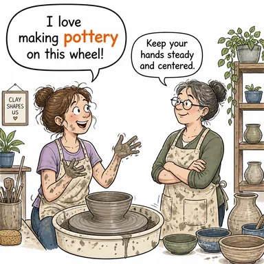 pottery (çanak çömlek, seramik işi) karikatürü — diyalogla bağlam içinde öğren