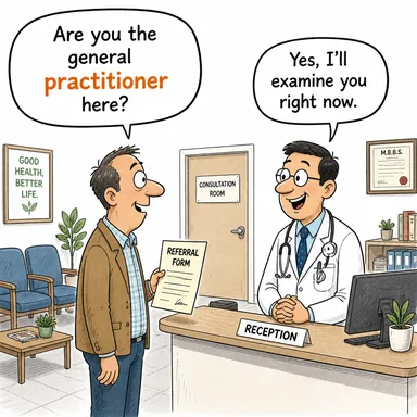 practitioner (uygulayıcı, pratisyen (doktor/avukat)) karikatürü — diyalogla bağlam içinde öğren
