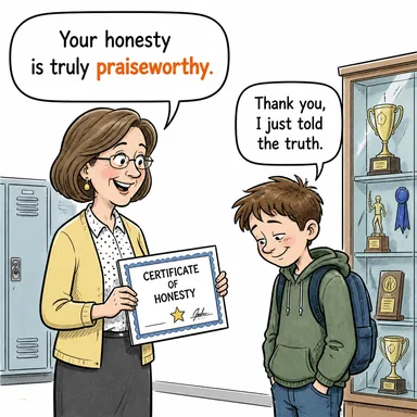 praiseworthy (övgüye değer, takdire şayan) karikatürü — diyalogla bağlam içinde öğren