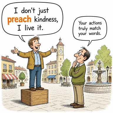 preach (vaaz vermek, öğütlemek) karikatürü — diyalogla bağlam içinde öğren
